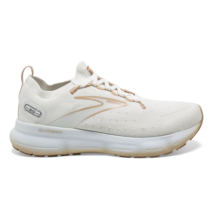 Men's Brooks Glycerin StealthFit 20, White/Khaki, 9 D Medium