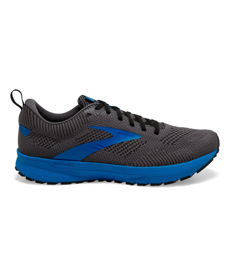 Men's Brooks Revel 5, Black/Grey/Blue, 10.5 D Medium